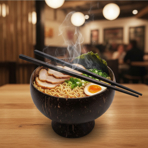 Eco-Friendly Coconut Shell Bowls with Wooden Chopsticks