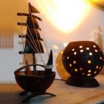 Handcrafted Small Ship Made from Natural Coconut Shells