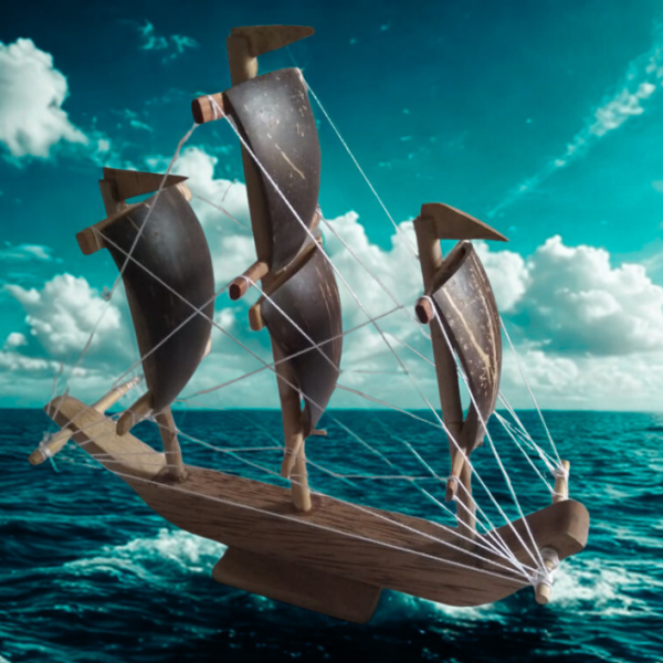 Handcrafted Medium Ship Model – Made from Natural Coconut Shells