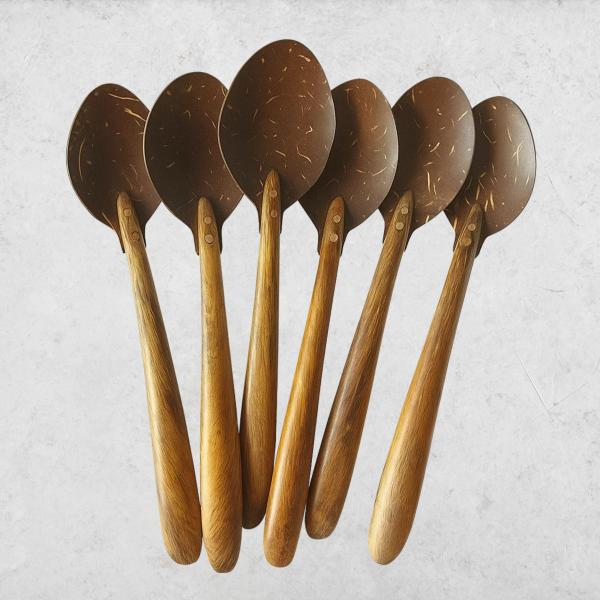 Coconut Shell & Wooden Table Spoon Set (6 Pieces) – Swancraft by Kings Products