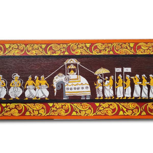 Kandyan Style Dhalada Perahera – Hand-Painted Wooden Window Panel Wall Art
