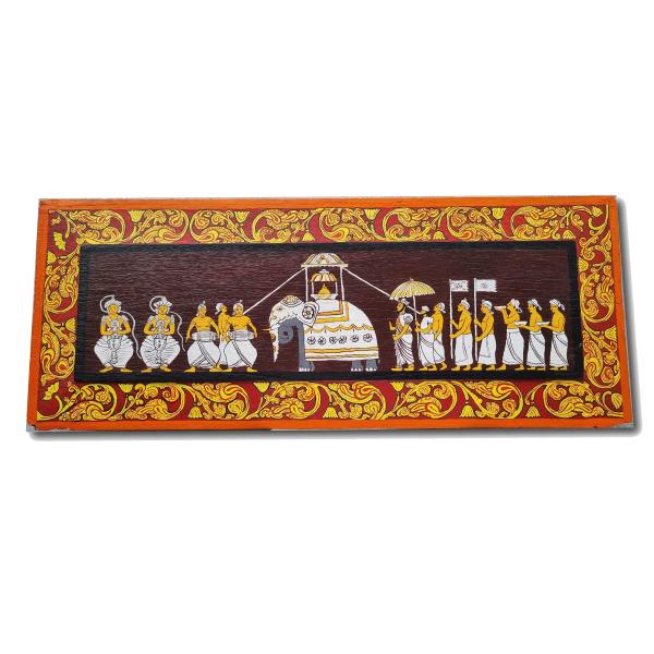 Kandyan Style Dhalada Perahera – Hand-Painted Wooden Window Panel Wall Art