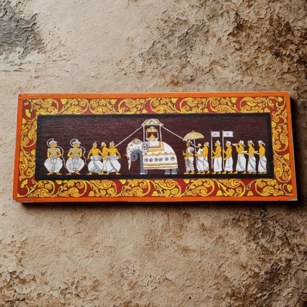 Kandyan Style Dhalada Perahera – Hand-Painted Wooden Window Panel Wall Art