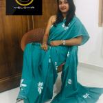Charming Green & White Dual-Tone Batik Saree – Super Voile | 7 Yards with Jacket Piece (VELOVIA)