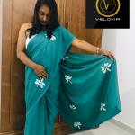 Charming Green & White Dual-Tone Batik Saree – Super Voile | 7 Yards with Jacket Piece (VELOVIA)