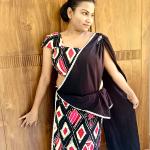 Elegant Black, Red & Yellow Batik Saree – Premium Super Voile | 7 Yards with Jacket Piece (VELOVIA)
