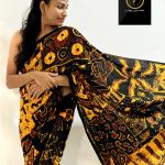 Elegant Handmade Batik Saree – Super Voile | Yellow, Brown & Black | 7 Yards with Jacket Piece