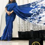 Elegant Blue & White Batik Saree – Super Voile Fabric | 7 Yards with Jacket Piece (VELOVIA)