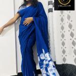Elegant Blue & White Batik Saree – Super Voile Fabric | 7 Yards with Jacket Piece (VELOVIA)