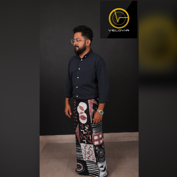 Velovia Premium Cotton Sarong – Black, White & Maroon – SRNG023