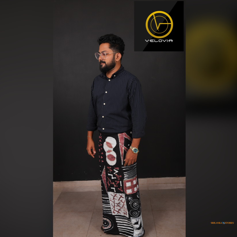 Velovia Premium Cotton Sarong – Black, White & Maroon – SRNG023
