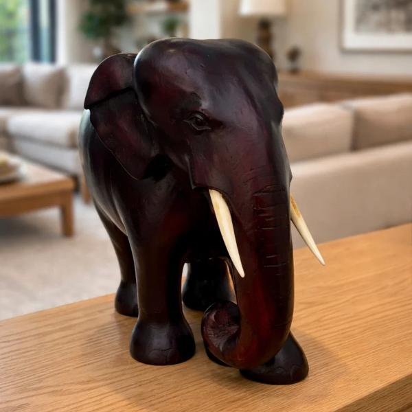 Handcrafted Wooden Elephant – 6" Decorative Home Accent