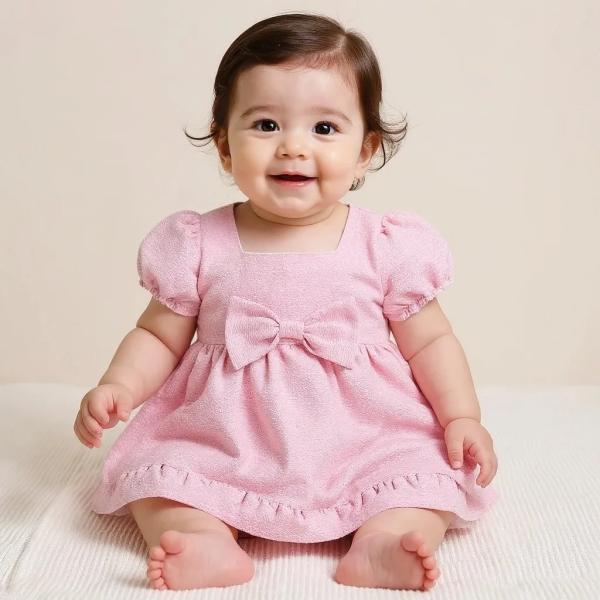 YELI Fashion – Baby Girl Cotton Frock (Pink, Yellow & Blue)