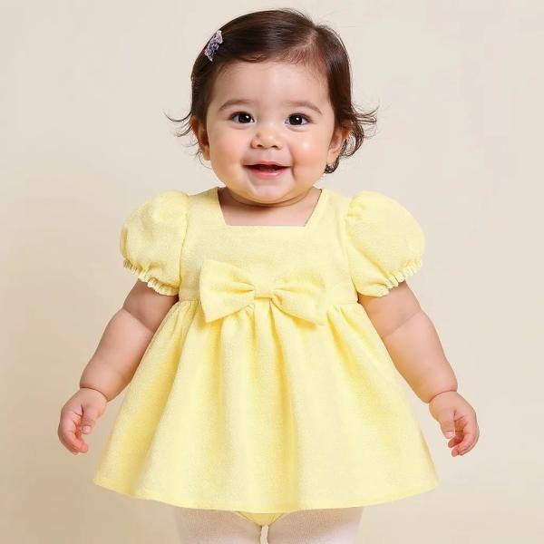 YELI Fashion – Baby Girl Cotton Frock (Pink, Yellow & Blue)